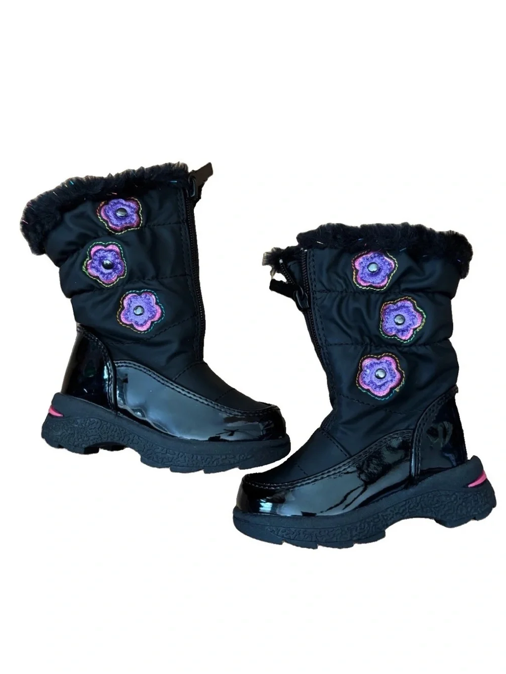 Totes Mia Toddler Boots - Black With Embroidered Flowers - Size 5M
